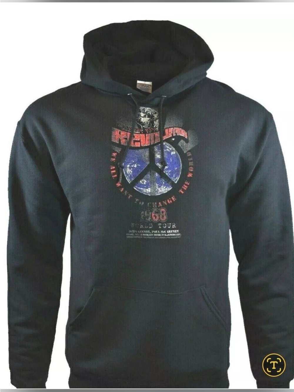 Men's Black Graphic Hoodie with Peace Sign